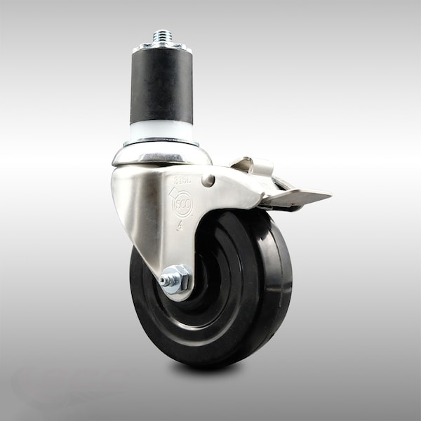 4 Inch 316SS Hard Rubber Swivel 1-7/8 Inch Expanding Stem Caster Lock Brake SCC